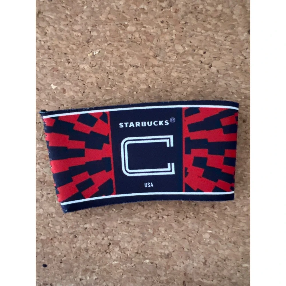 Starbucks‎ Reusable Neoprene Cup Sleeve Red Black Geometric Siren Logo USA C